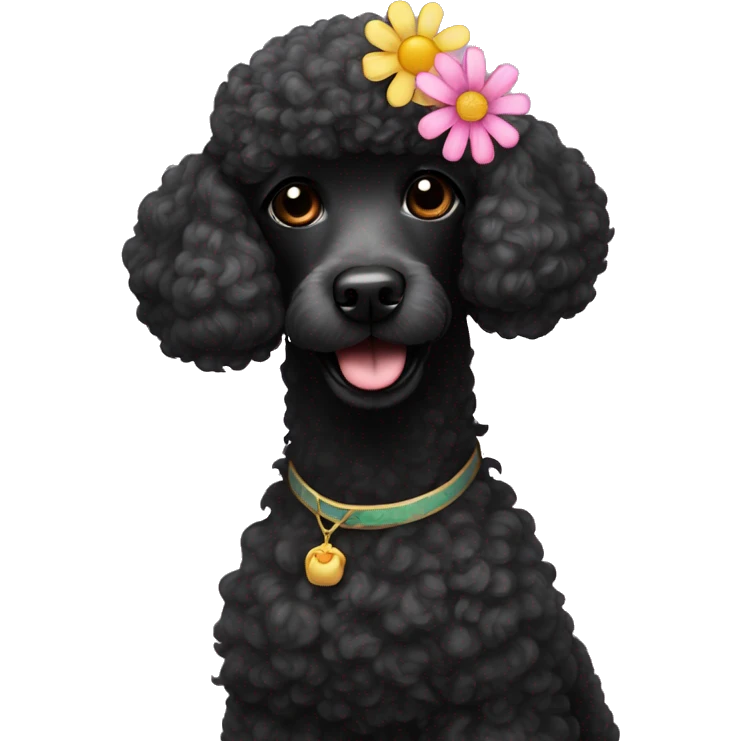 Black poodle with flower on head emoji