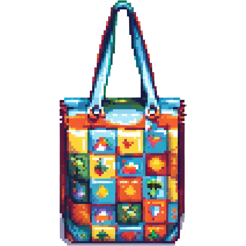 reusable bag, pixel art style, retro and blocky emoji