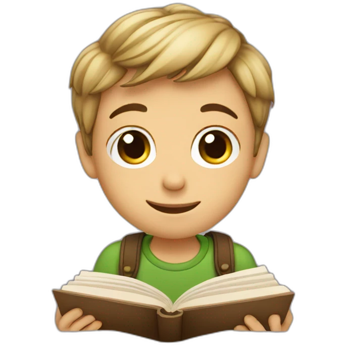 european boy seats with a book emoji