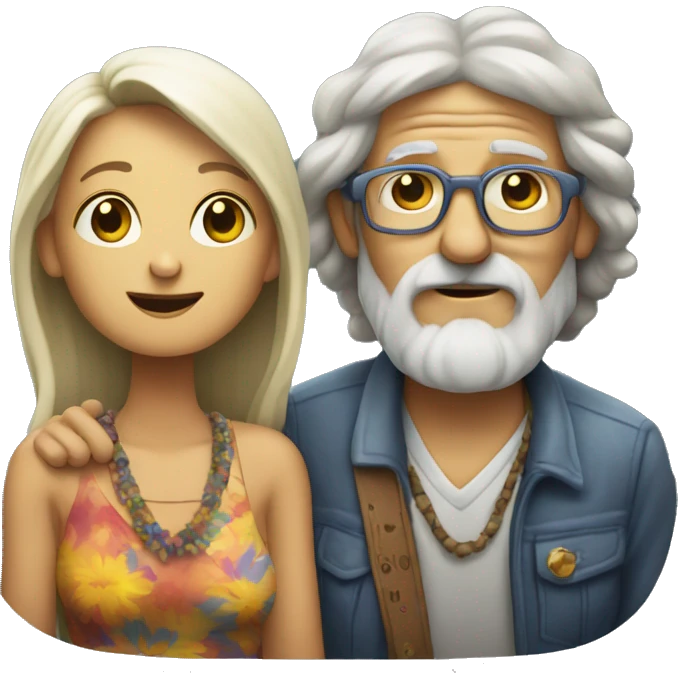 Old hippie couple at music concert emoji