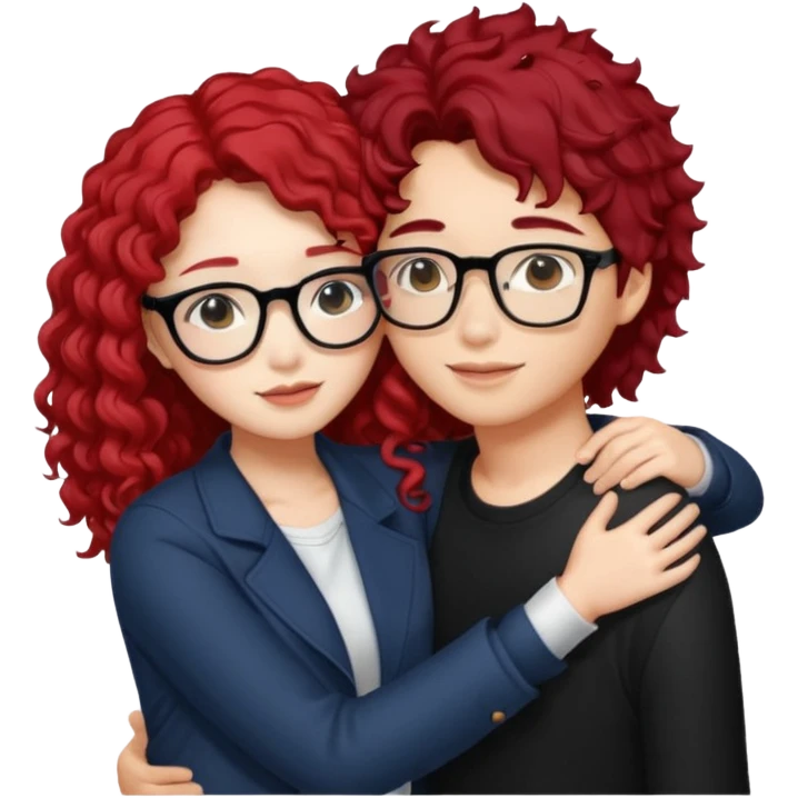 une star de Kpop asiatique avec les cheveux noir  qui fait un câlin a une fille qui a des lunette et des cheveux rouge et bouclé  emoji