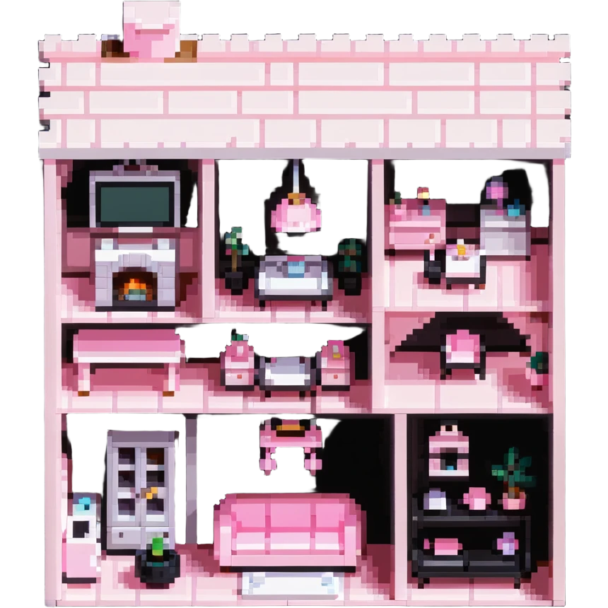 cute pastel pink dollhouse with miniature furniture emoji