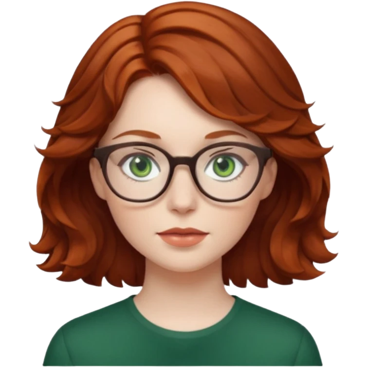 Short wavy auburn hair pale skin green eyes glasses emoji