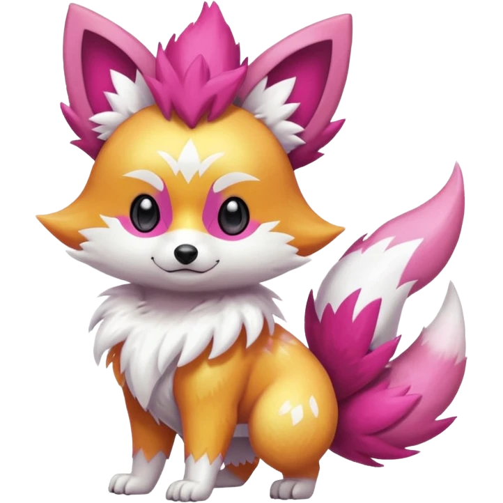 Electric chibi cute adorable innocent realistic shiny glittery shimmering shimming snowy white pink magenta feathery Fennekin-Growlithe-Furret-Electrike-fusion-Fakemon-Digimon-Pokémon-creature (full body) emoji