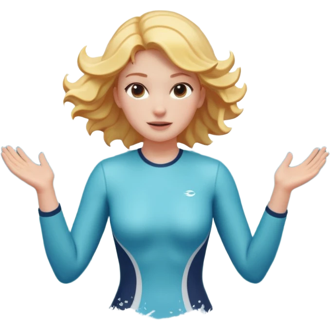 woman standing in the ocean with visible waves around her, medium shot showing upper body and surrounding water, waves clearly rising and splashing, dynamic sea motion, confident expression, 3D cartoon style, mobile game icon style, clean composition, no text, no watermark
  emoji