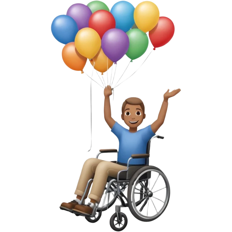 Persona in sedia a rotelle appesa a dei palloncini emoji
