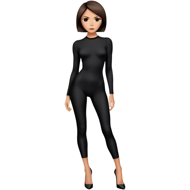 Victoria Beckham with short dark brown bob haircut, black bodysuit wearing black heels emoji