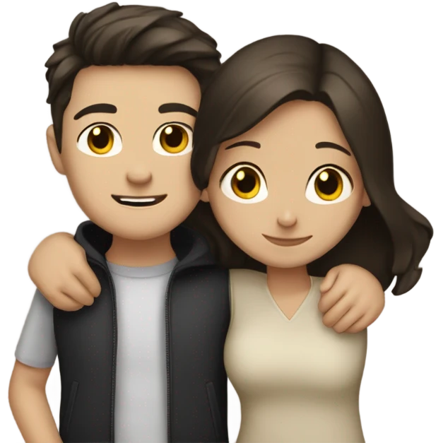 White brunette girl and slightly tan black-haired boy hugging emoji