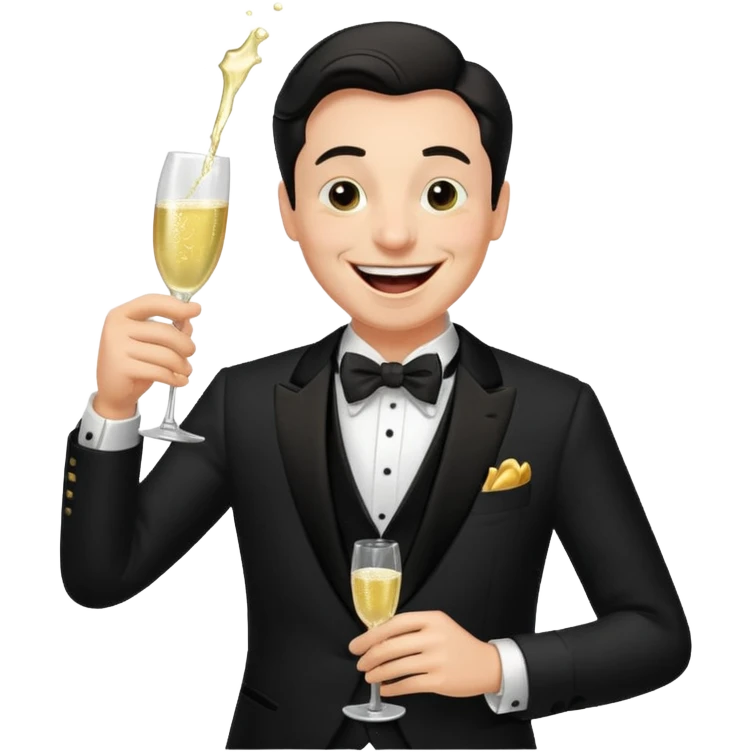 Old money man laughing with champagne glass spilling emoji
