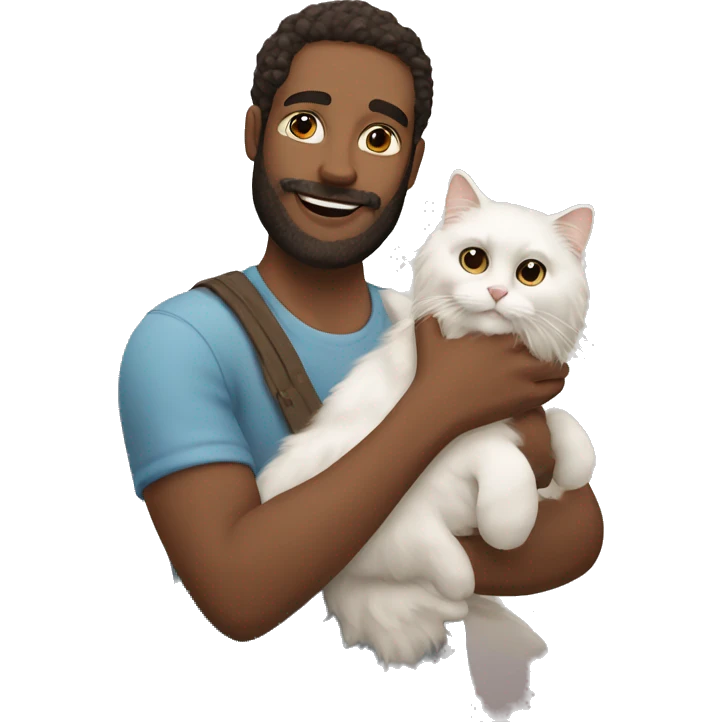 Men with brown beard holding white ragdoll cat emoji