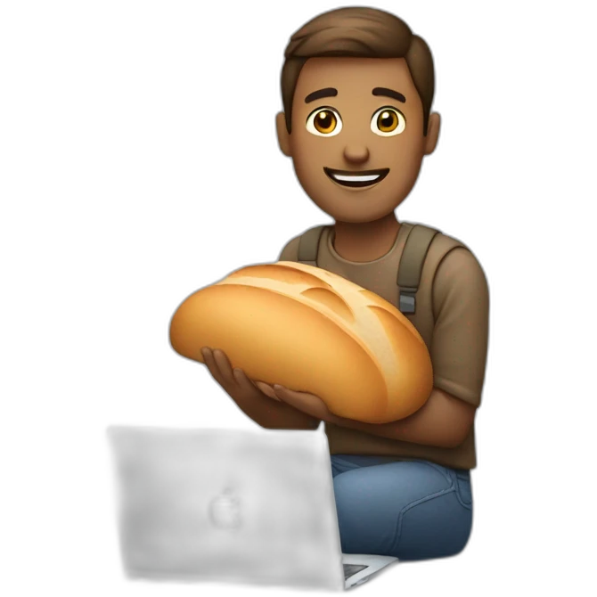 man with bread and MacBook  emoji