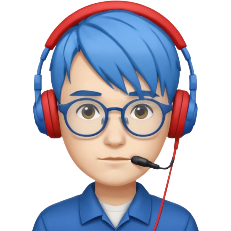 Faker with blue hair, T1 uniform, wearing glasses, white headphone











 emoji