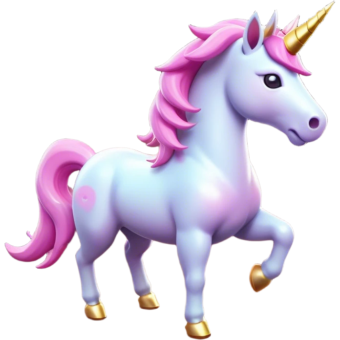 Clash of Clans aesthetic: Cinematic Playful Unicorn Mount Emoji, rendered in a 3D vector-style similar to standard emojis with minimal shading and bold, simplified shapes. A compact, isometric majestic unicorn with a spiraled horn and flowing mane, softly glowing with a magical celestial charm. Simplified yet unmistakably iconic, highly detailed and consistent, glowing with a soft radiant brilliance and high shine. Stylized with a touch of enchanted fantasy and a soft glowing outline, capturing the essence of a mythical mount with a friendly, playful elegance! emoji