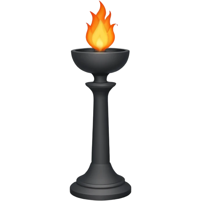 A minimalist ceremonial torch with a shallow black bowl on top holding bright flames. The bowl is supported by a tall, rectangular gray pedestal with clean, smooth surfaces and sharp edges. emoji