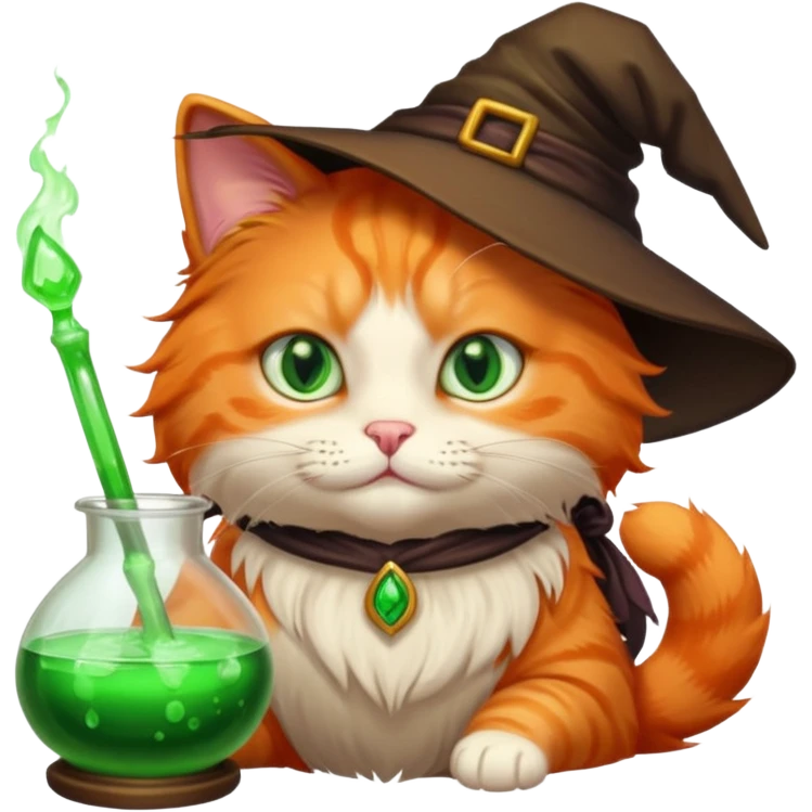 Orange cat making a witch potion emoji