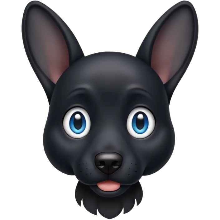 black dog with big up ears with blue eyes emoji