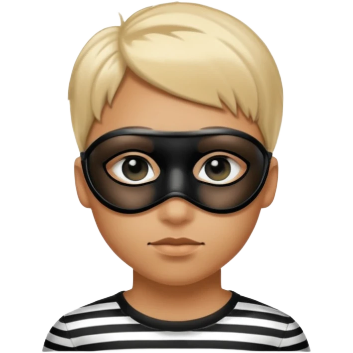 Realistic ios emoji-style portrait of a classic burglar, a black eye mask and a black-and-white striped shirt. Highly detailed, natural skin texture, soft cinematic lighting, realistic shadows, smooth gradients, clean outline, glossy reflections in the eyes.  emoji