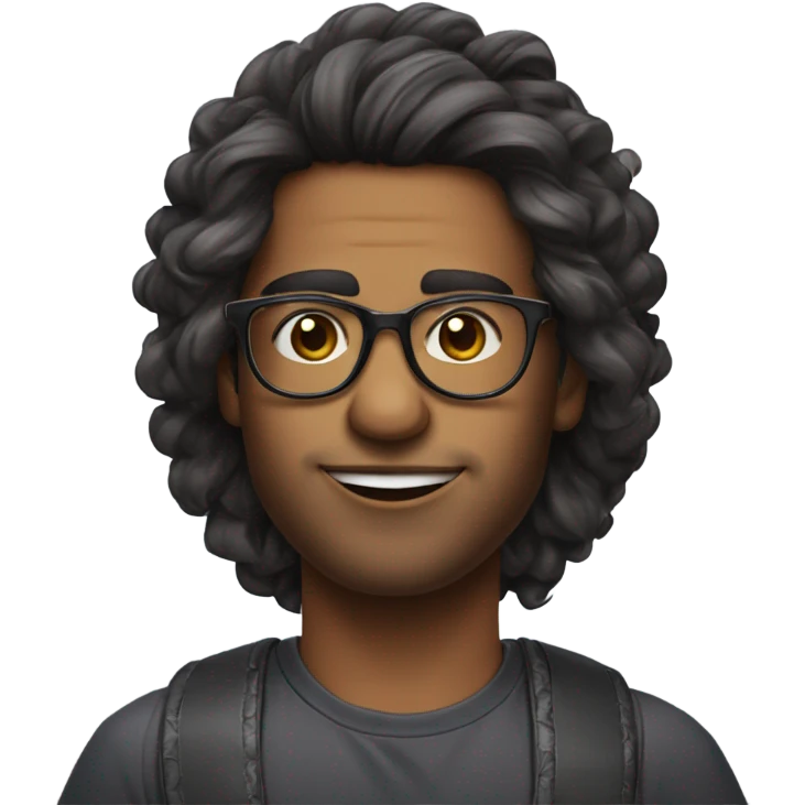 indian with lightly wavy/fluffy/tiktok hair with glasses clean shaven blow out ta emoji