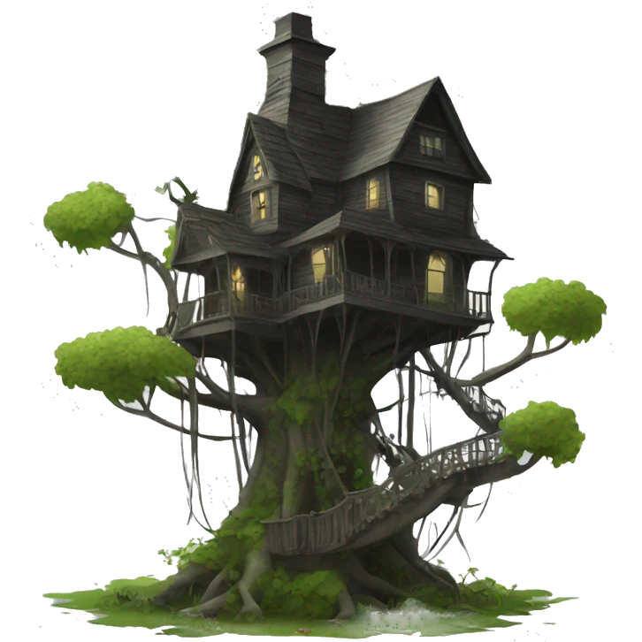 Fantastic haunted Addams treehouse hotel overgrown  emoji