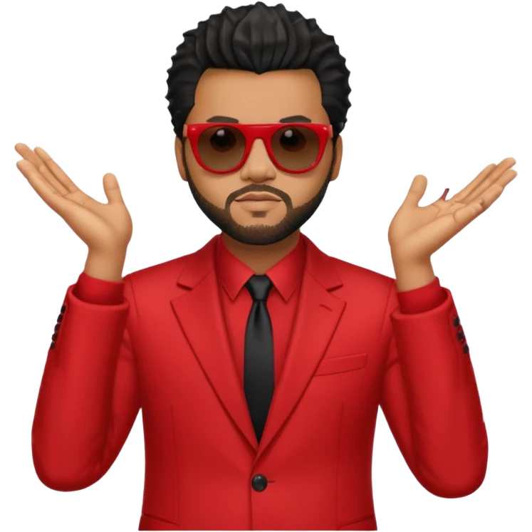 the weekend in red suit and sunglasses emoji