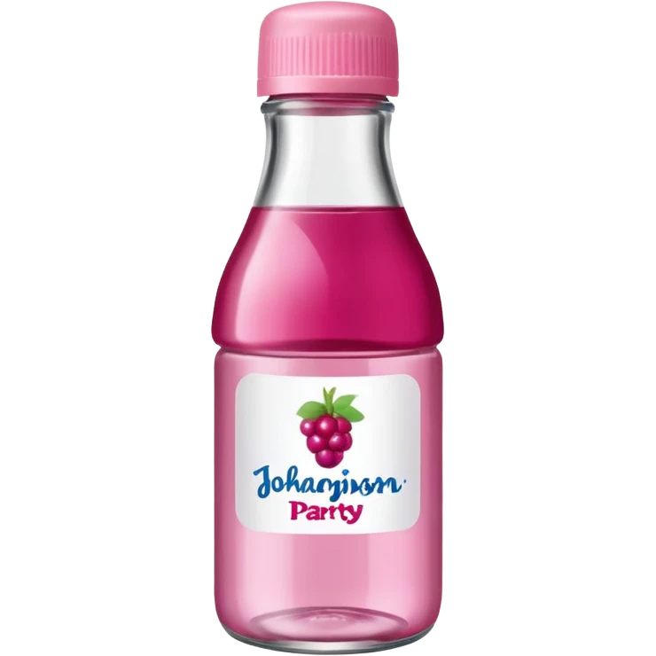 realistic Johnson and Johnson style bottle pink cap pink logo clear bottle with berry logo with diddy party written and a berry on top bottle emoji