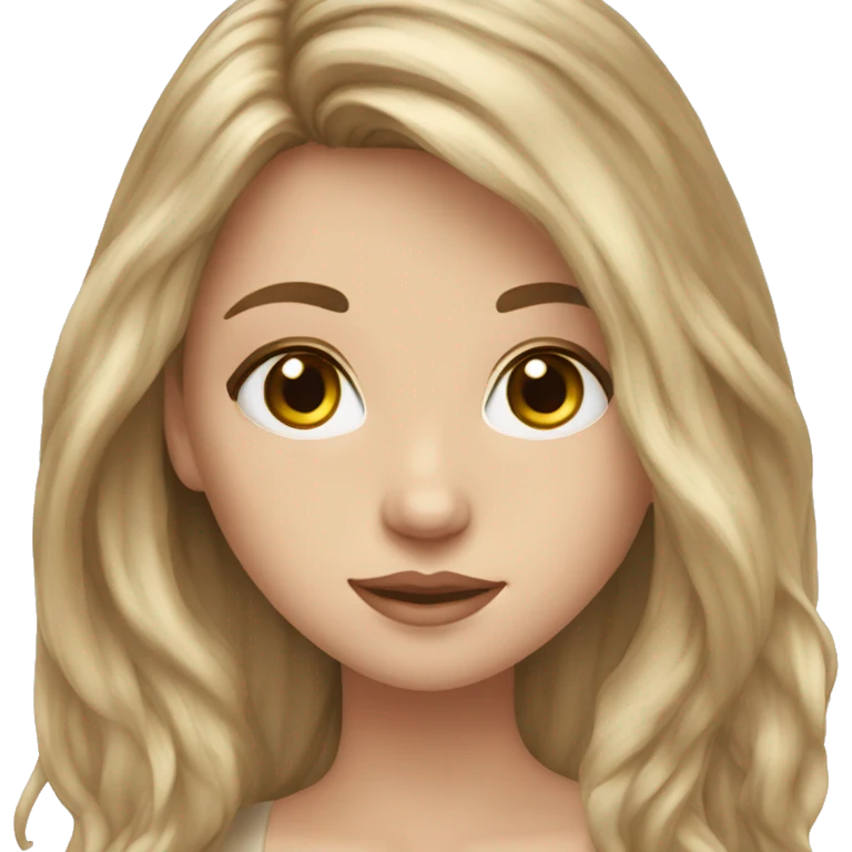 white girl, long dark blond hair, hazel eyes emoji