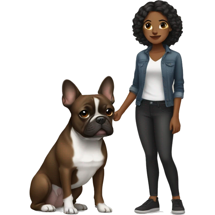 Brown woman with a black French bulldog emoji