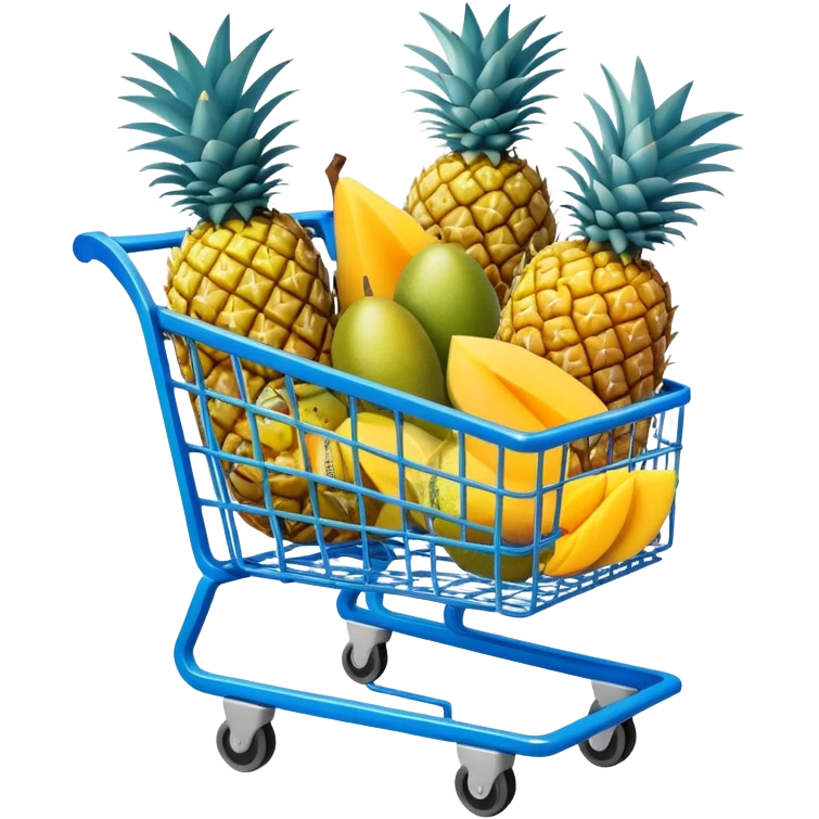 pineapples, mango and passion fruit in a blue Shopping cart  emoji