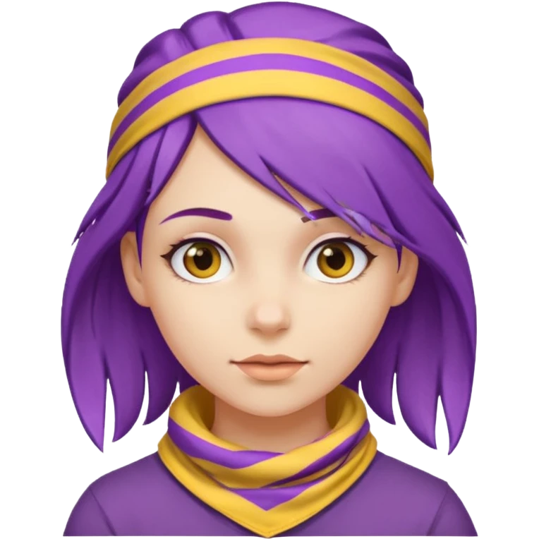 woman with a striped yellow bandana and purple hair emoji