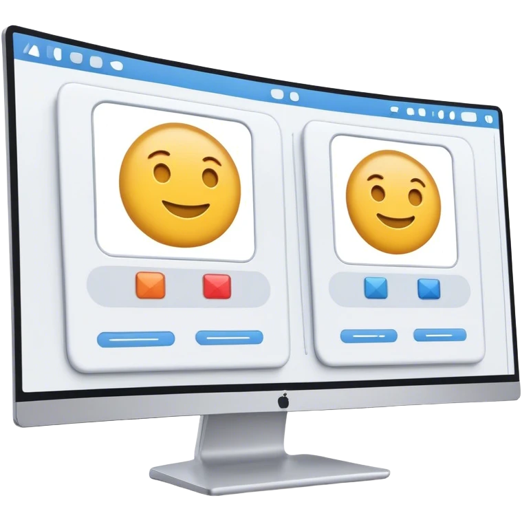 Create an emoji for UX/UI design. Show two large curved monitors side by side, displaying wireframe sketches or design mockups with interface elements like buttons, sliders, and icons. Use modern, professional colors. Do not include any emojis or smiley faces. Make the background transparent. emoji