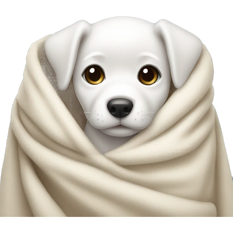 mini white puppy wrapped up in blanket  emoji