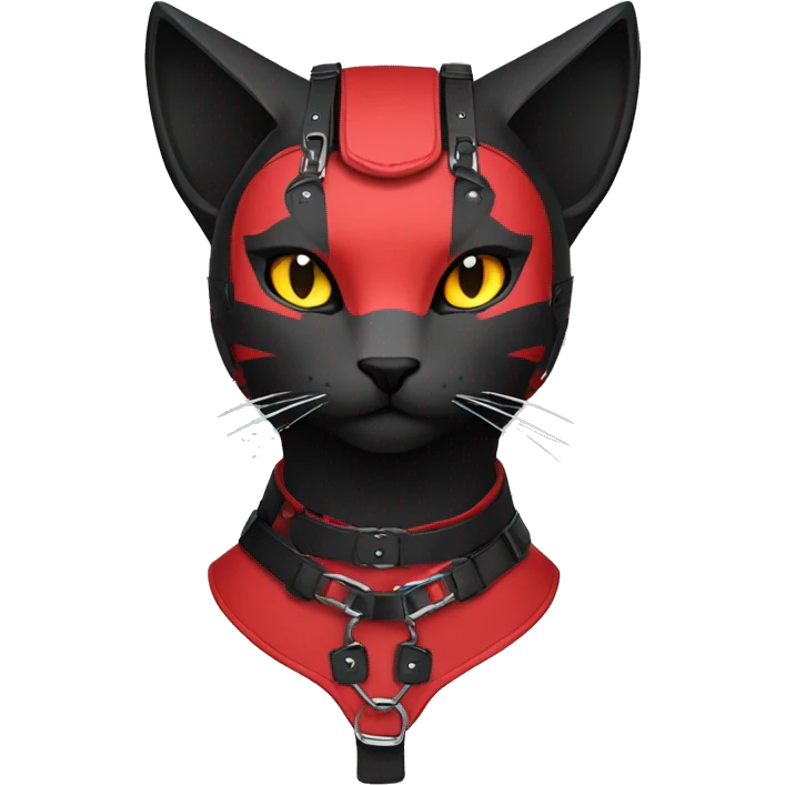 Edgy cool anthro black red cat Fakemon warrior harness collar techwear emoji