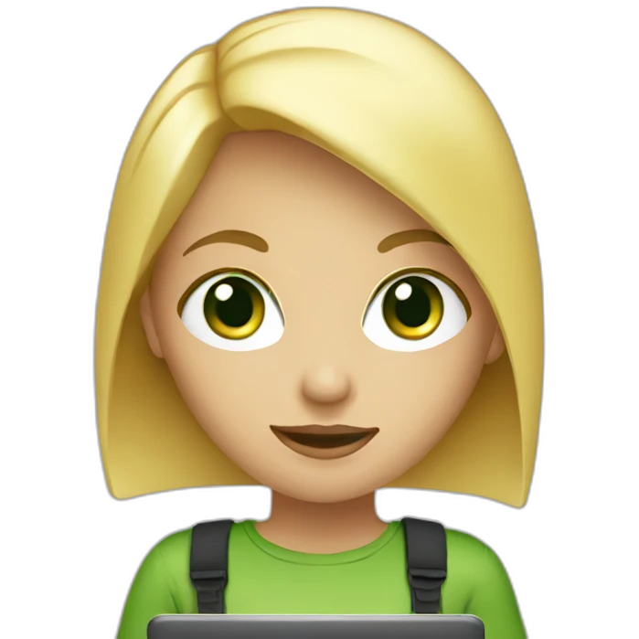 Girl blond with laptop with green eyes emoji