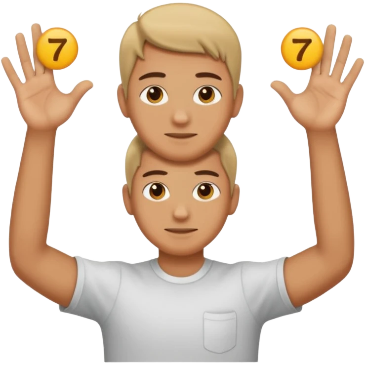 Someone holding up six and seven in their hand emoji