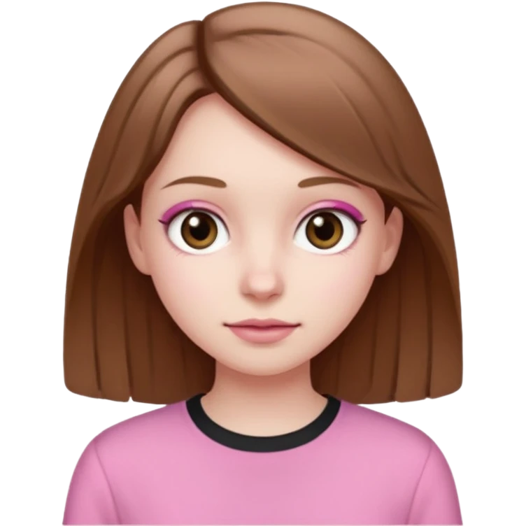 A girl with light brown hair and black brown eyes, she very likes pink emoji