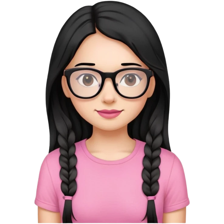 Make two girls. The first one with black glasses and long, straight, black hair, also with braces. She wears a pink top.The second one has long and brown hair, with a little wavy, and has some volume. She does’nt wear glasses. She wears a black top emoji