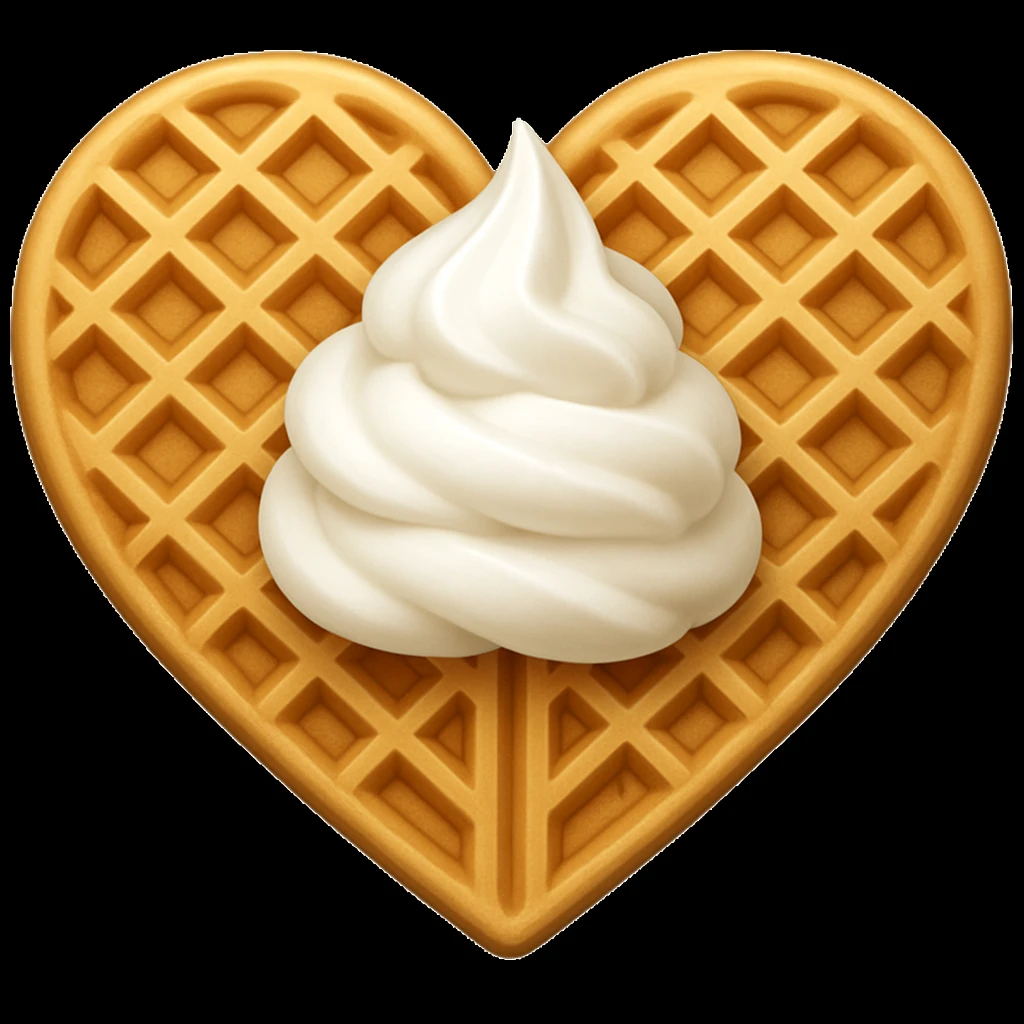 Beige heart waffle, Emoji, add whipped cream emoji