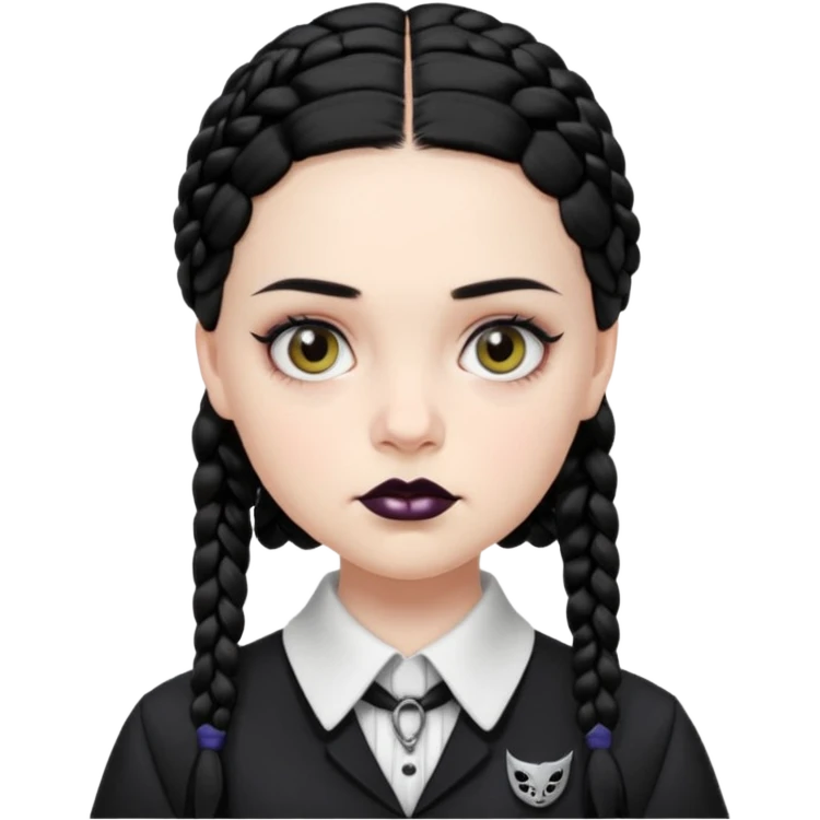 wednesday addams face with 2 braids in her nevermore high uniform emoji