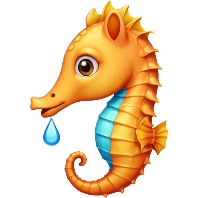 cute seahorse emoji crying with tears flowing from its eyes, sad facial expression, colorful and emotional style emoji