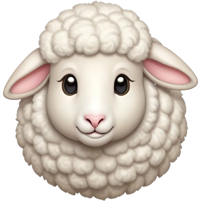Cinematic Cute Sheep Portrait Emoji, Head tilted playfully and inquisitively, featuring a fluffy, pristine white fleece with soft, perky ears, round, sparkling gentle eyes filled with curiosity, Simplified yet irresistibly adorable features, highly detailed, glowing with a warm, friendly glow, high shine, affectionate and mellow, stylized with a touch of pastoral whimsy, bright and endearing, soft glowing outline, capturing the essence of a mischievous yet loving sheep, so playful it feels like it could graze out of the screen and into your arms! emoji