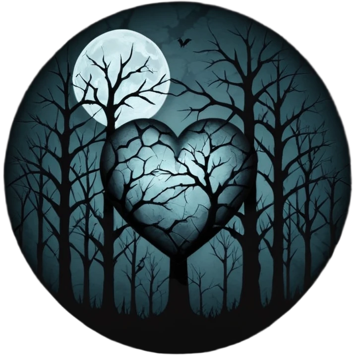 emo heart with full moon and dark forest emoji