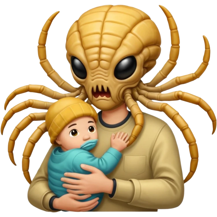 man with Baby Facehugger on his face emoji