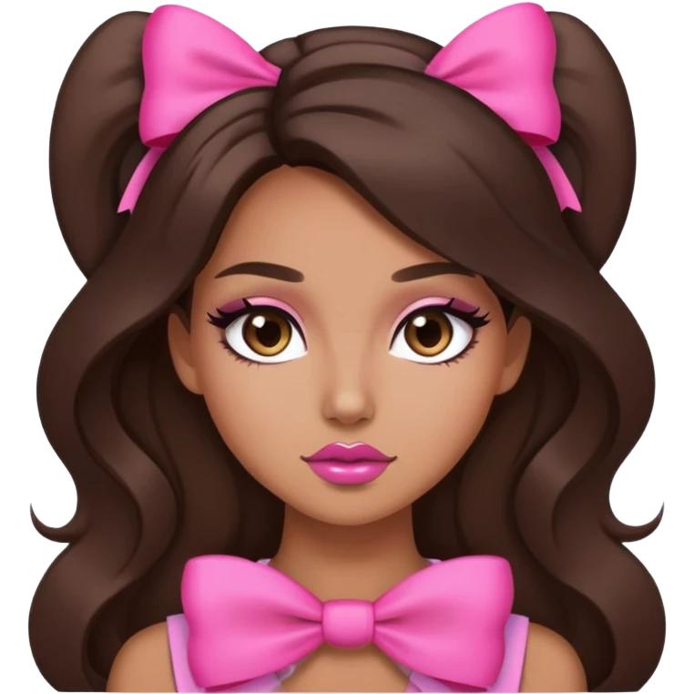 tan skin, brunette, baddie, pretty makeup, long hair, pink bow emoji