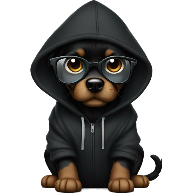Black dog in black hoodie with oakley glass emoji
