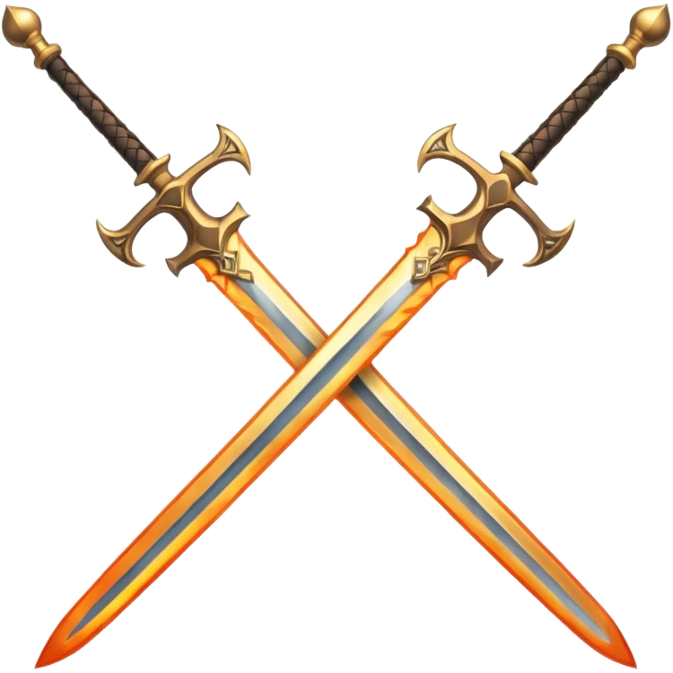 Two powerful on fire fully golden fiery royal crossed swords emoji