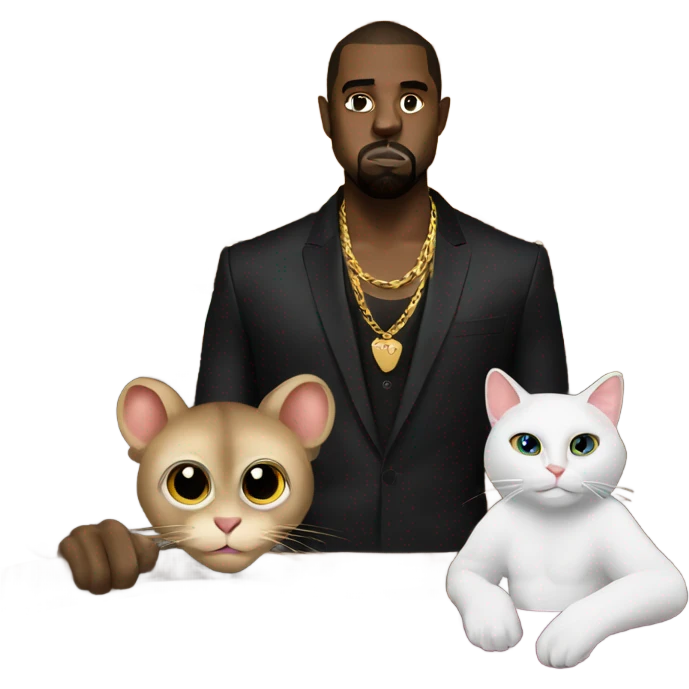 monkey at a casino with a cat and kanye west emoji