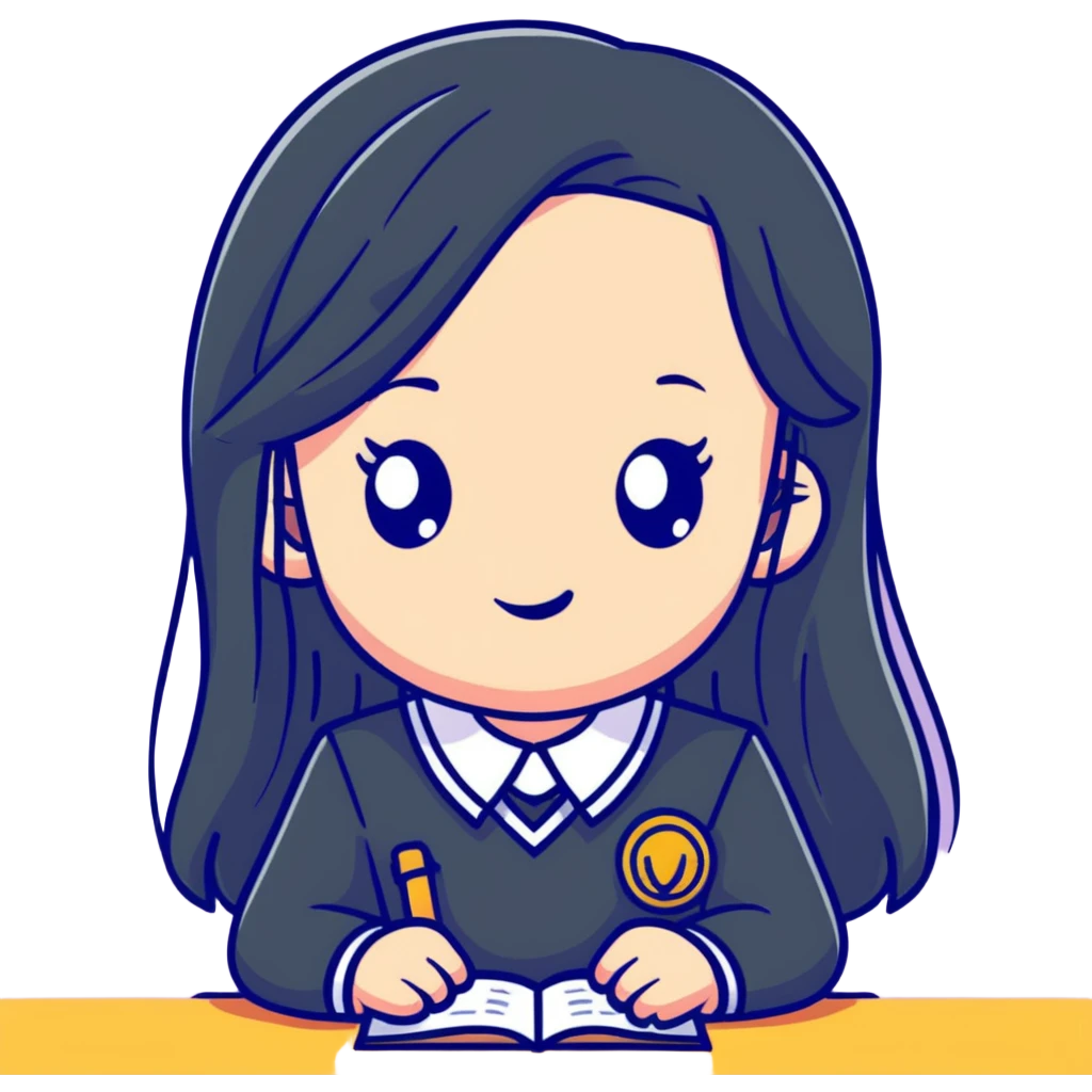 cute cartoon girl with long hair in a school uniform emoji