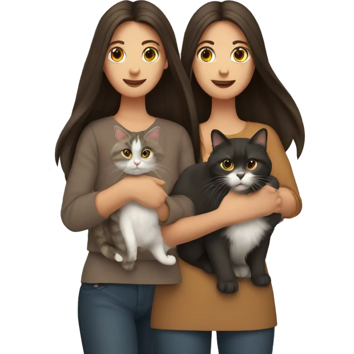 Two long hair brunettes keeping two cats in their hands emoji