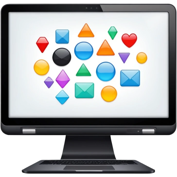 framed digital laptop illustration with vector shapes inside emoji