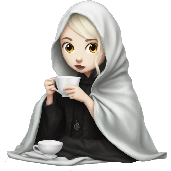 gothic pale Girl drinking tea with blanket on emoji